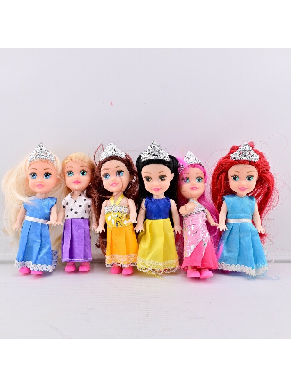 6 Pack Miniature Royal Princess Toddler Small Dolls with Dresses (4.5inch)